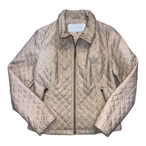 Jessica Simpson Quilted Faux Leather Jacket Beige‎ Women's Large (L)